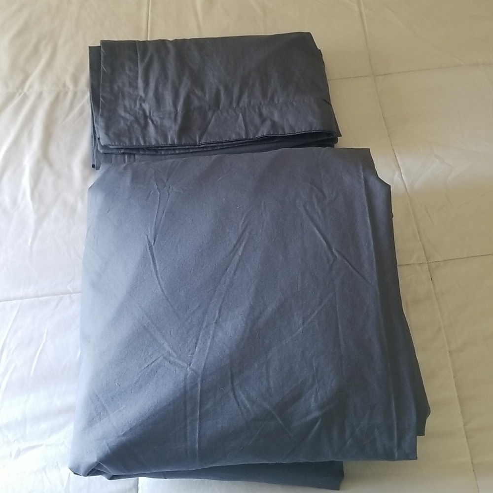 Boll & Branch Hemmed Gray Navy Organic Cotton Duvet Cover Set with 2 PillowCases